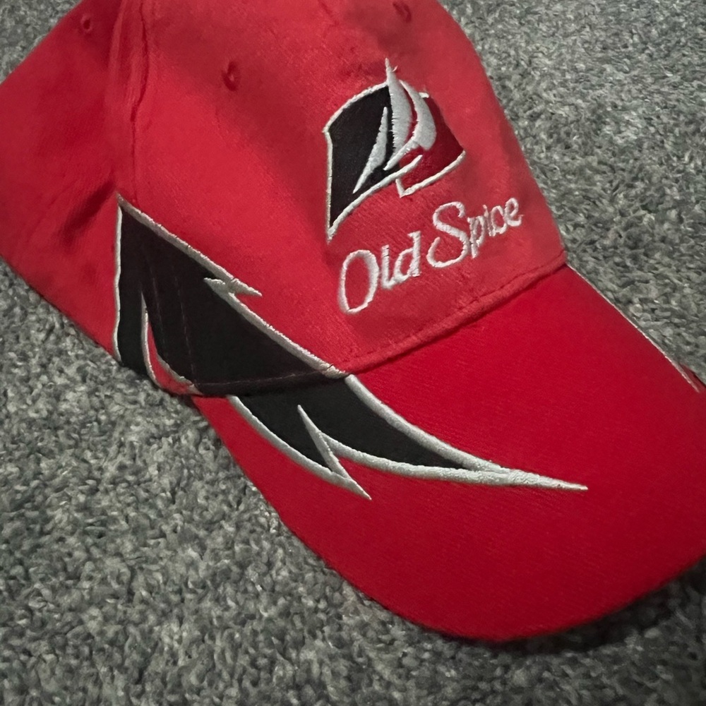 Old Spice Red Cap with Black and White Design